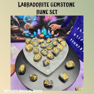 Labradorite Gemstone Rune Divination Set and Bag